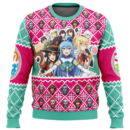 konosuba ugly christmas sweater 1 Konosuba Ugly Christmas Sweater - Image 1
