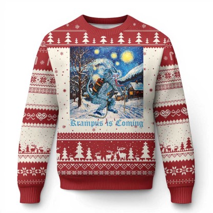 krampus is coming ugly christmas sweater spooky christmas starry night 1 Krampus Is Coming Ugly Christmas Sweater Spooky Christmas Starry Night - Image 1