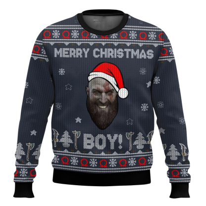 kratos god of war ugly christmas sweater 1 Kratos God Of War Ugly Christmas Sweater - Image 1