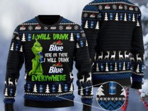 Labatt Blue Grinch Will Drink Everywhere Ugly Christmas Sweater - Image 1
