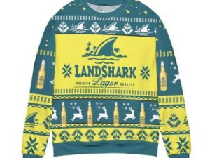 Landshark Lager Beer Logo Reindeer Pattern Ugly Christmas Sweater - Image 1
