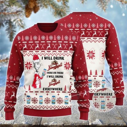 leinenkugels cat hat will drink everywhere ugly christmas sweater 1 Leinenkugels Cat Hat Will Drink Everywhere Ugly Christmas Sweater - Image 1