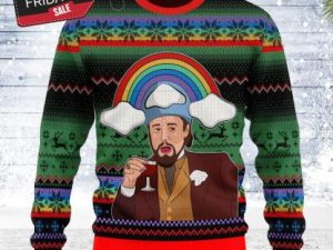 Leo Laughing Meme Dicardo Ugly Christmas Sweater - Image 1