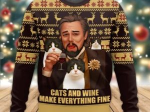 Leonardo Dicaprio Cats And Wine Make Everything Fine Ugly Christmas Sweater Gift - Image 1