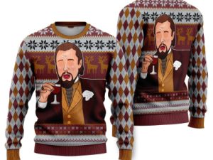 Leonardo Laughing Meme Brown Ugly Christmas Sweater - Image 1