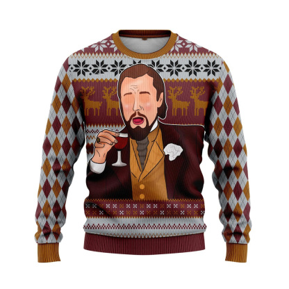 leonardo laughing meme brown ugly christmas sweater 2 Leonardo Laughing Meme Brown Ugly Christmas Sweater - Image 2