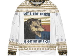 Lets Eat Trash Get Hit By A Car Opossum Ugly Christmas Sweater - Image 1