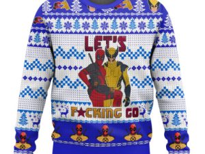Lets Go Deadpool Wolverine Ugly Christmas Sweater - Image 1