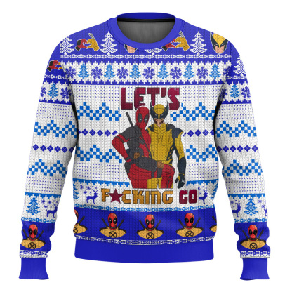 lets go deadpool wolverine ugly christmas sweater 1 Lets Go Deadpool Wolverine Ugly Christmas Sweater - Image 1