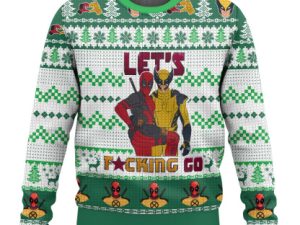 Lets Go Deadpool Wolverine Ugly Christmas Sweater Present - Image 1