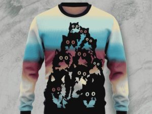 Lovely Black Cat Ugly Christmas Sweater Holiday Gift - Image 1