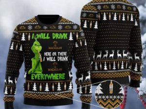 Luxury Scotch Whisky Grinch Will Drink Everywhere Ugly Christmas Sweater - Image 1