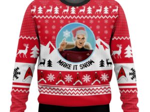 Make It Snow Captain Picard St Ugly Christmas Sweater - Image 1