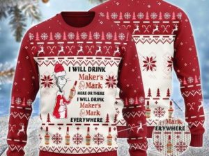 Makers Mark Cat Hat Will Drink Everywhere Ugly Christmas Sweater - Image 1