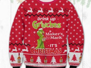 Makers Mark Drink Up Grinches Ugly Christmas Sweater - Image 1