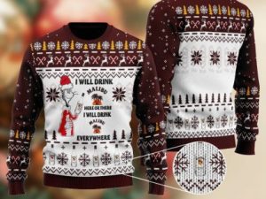 Malibu Cat Hat Will Drink Everywhere Ugly Christmas Sweater - Image 1