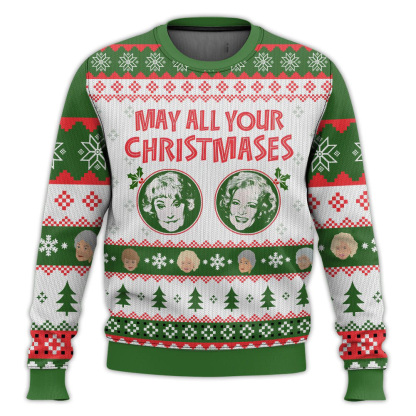 may all your christmases bea white the golden girls ugly christmas sweater 1 May All Your Christmases Bea White The Golden Girls Ugly Christmas Sweater - Image 1