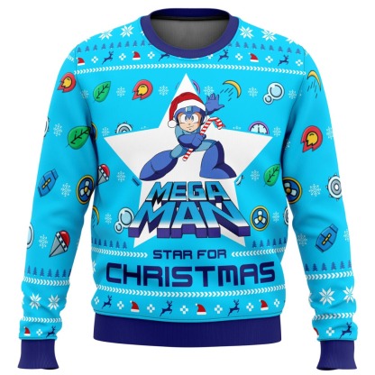 mega man mega ugly christmas sweater 1 Mega Man Mega Ugly Christmas Sweater - Image 1