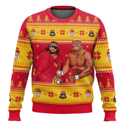 mega powers macho man and hulk hogan ugly christmas sweater holiday gift 1 Mega Powers Macho Man And Hulk Hogan Ugly Christmas Sweater Holiday Gift - Image 1