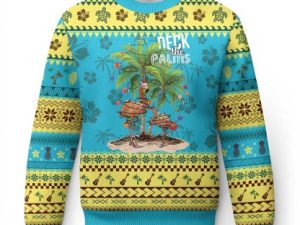 Mele Kalikimaka Ugly Christmas Sweater Deck The Palms Holiday Flamingo Beach - Image 1