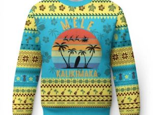 Mele Kalikimaka Ugly Christmas Sweater Retro Hawaii Island Palm Beach - Image 1
