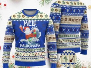 Mele Kalikimaka Ugly Christmas Sweater Surfing Cute Santa Hawaiian Christmas - Image 1