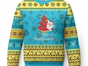 Mele Kalikimaka Ugly Christmas Sweater Watermelon Summer Tree - Image 1