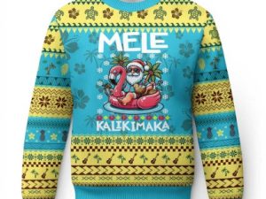 Mele Kalikimaka Xmas In July Hawaii Santa Ugly Christmas Sweater Palm Tree - Image 1