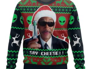 Men In Black Say Cheese Ugly Christmas Sweater - Image 1