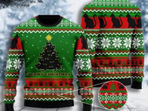 Meowy Black Cat Christmas Tree Funny Naughty Ugly Christmas Sweater - Image 1