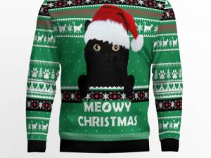 Meowy Black Cat Ugly Christmas Sweater - Image 1