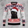 Meowy Christmas Cat With Santa Hat Ugly Christmas Sweater - Image 1