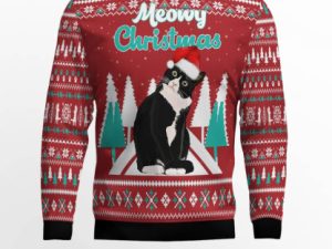 Meowy Ugly Christmas Sweater Holiday Gift - Image 1