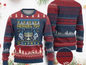 Meowzel Tov Chanukah Jewish Ugly Christmas Sweater Hanukkah - Image 1