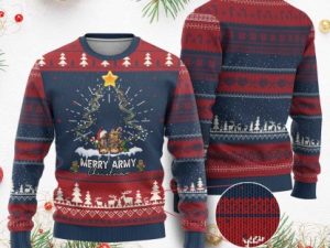 Merry Army Ugly Christmas Sweater Military Family Veteran Xmas Gift Camo Boots - Image 1