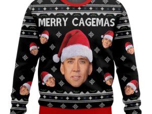 Merry Cagemas Nicolas Cage Ugly Christmas Sweater - Image 1