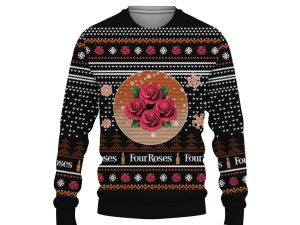 Merry Christmas 2022 Ugly Unisexl American Four Roses , Hoodie, Sweatshirt-3D Sweatshirt - Image 1