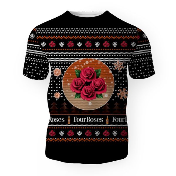 Merry Christmas 2022 Ugly Unisexl American Four Roses , Hoodie, Sweatshirt-3D Unisex T-Shirt - Image 1