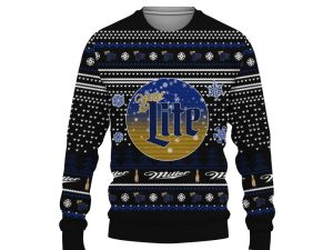 Merry Christmas 2022 Ugly Unisexl American Miller Lite , Hoodie, Sweatshirt-3D Sweatshirt - Image 1