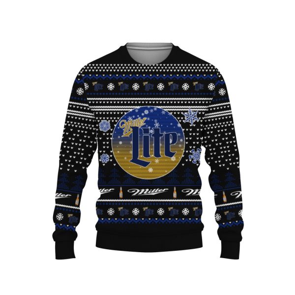 Merry Christmas 2022 Ugly Unisexl American Miller Lite , Hoodie, Sweatshirt-3D Sweatshirt - Image 1