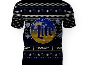 Merry Christmas 2022 Ugly Unisexl American Miller Lite , Hoodie, Sweatshirt-3D Unisex T-Shirt - Image 1