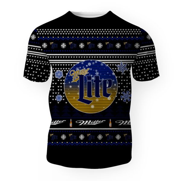 Merry Christmas 2022 Ugly Unisexl American Miller Lite , Hoodie, Sweatshirt-3D Unisex T-Shirt - Image 1