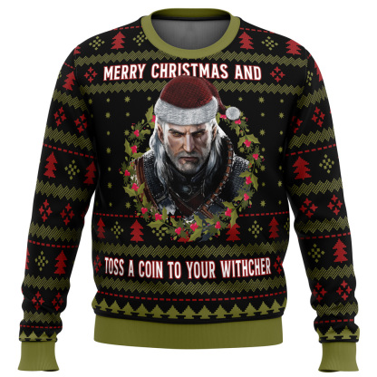 merry christmas and toss a coin the witcher ugly christmas sweater 1 Merry Christmas And Toss A Coin The Witcher Ugly Christmas Sweater - Image 1
