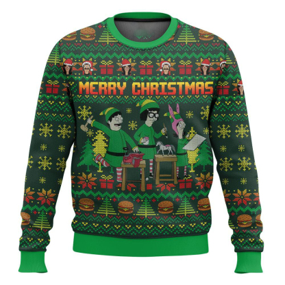 merry christmas bobs burgers ugly christmas sweater 1 Merry Christmas Bobs Burgers Ugly Christmas Sweater - Image 1