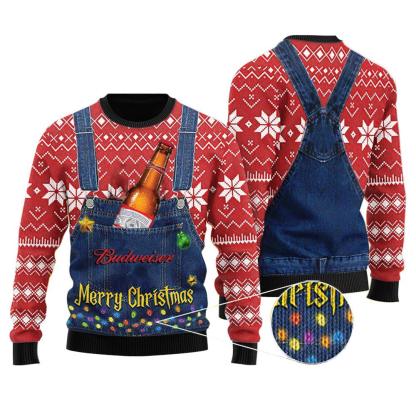 merry christmas budweiser ugly christmas sweater 1 Merry Christmas Budweiser Ugly Christmas Sweater - Image 1