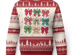 Merry Christmas Coquette Bow Ugly Christmas Sweater Festive Xmas Vibe - Image 1