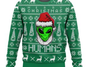 Merry Christmas Human Alien Ugly Christmas Sweater - Image 1