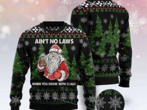Merry Christmas Santa And Beer Aint No Laws Ugly Christmas Wool Knitted Sweater - Image 1