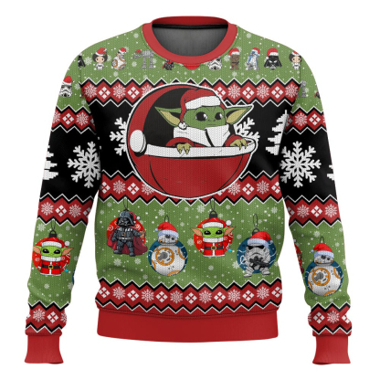 merry christmas yoda cosmic battles ugly christmas sweater 1 Merry Christmas Yoda Cosmic Battles Ugly Christmas Sweater - Image 1