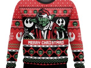 Merry Christmas Yoda Cosmic Battles Ugly Christmas Sweater Holiday Gift - Image 1